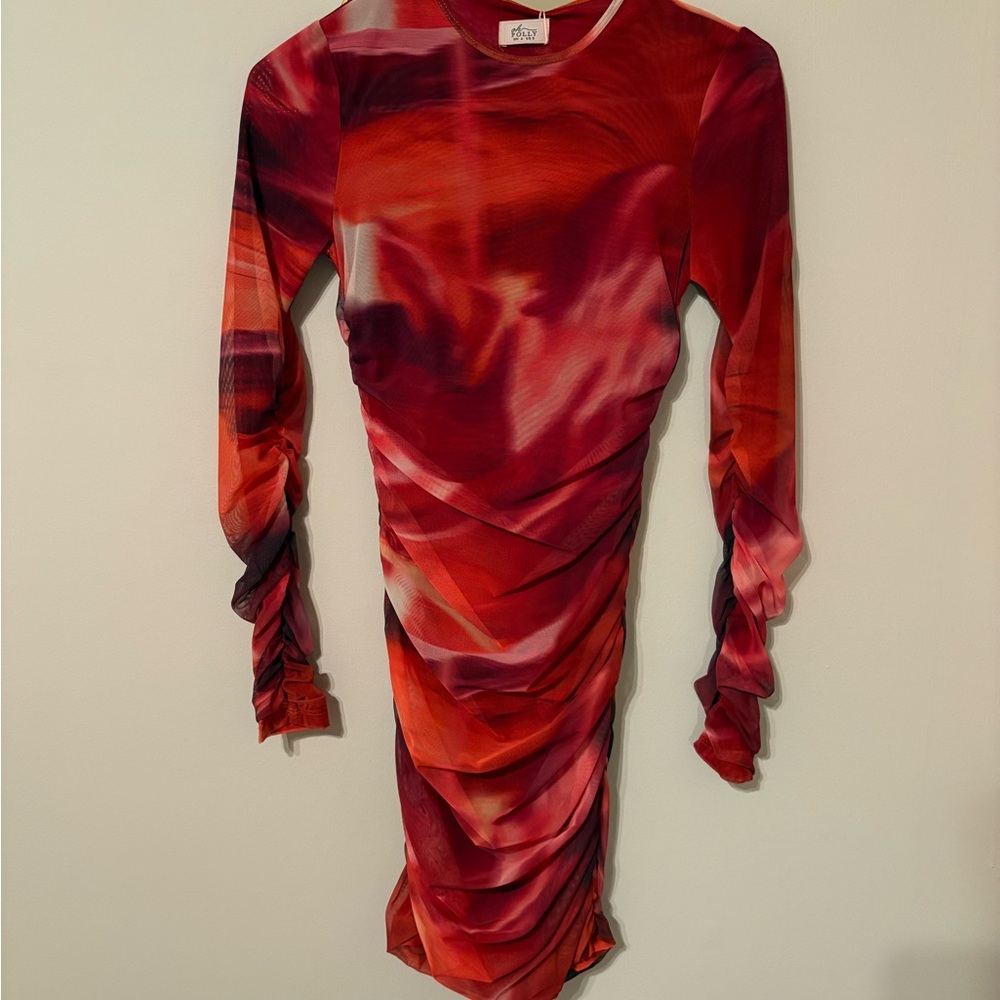 Princess Polly Red and Pink Long Sleeve Dress